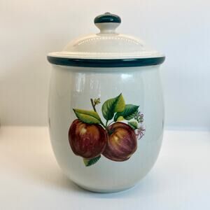 Casuals by China Pearl Apples Large Ceramic Kitchen Canister w‎ Lid Green Trim